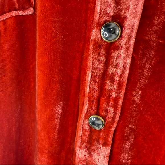 SUNDANCE Rocio Burnt Orange Red Velvet Silk Blend Pearl Snap Front Shirt Dress - Picture 7 of 16